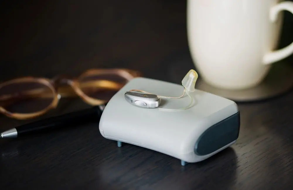 Hearing aids sitting on nightstand