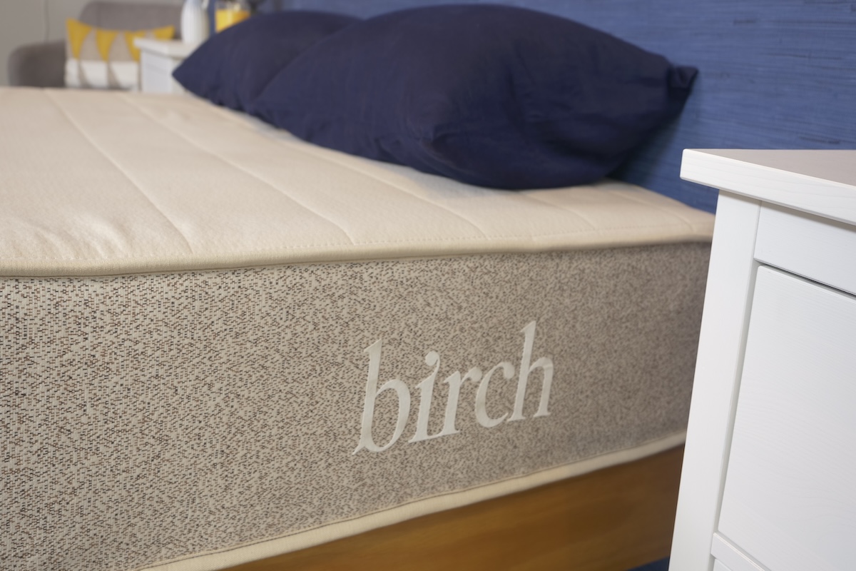 A side view of a Birch mattress in our testing facility