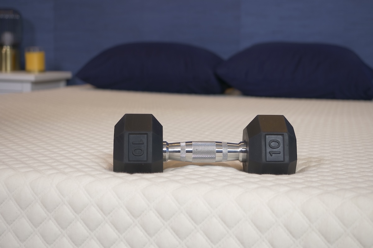 10-pound dumbbell on the Nolah Signature 12 inch mattress