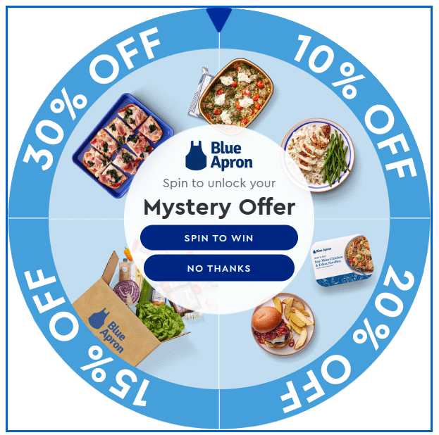 Blue Apron mystery offer discount promotion with 10, 15, 20, or 30 percent off
