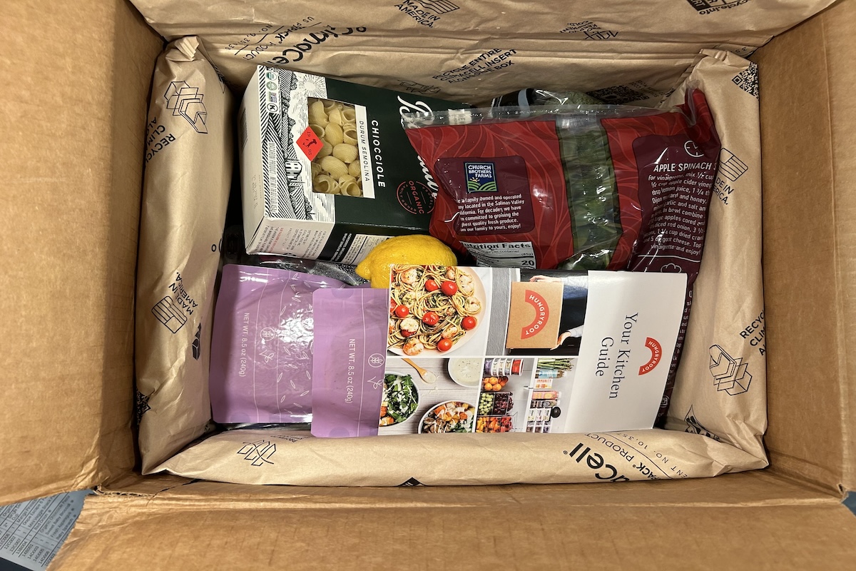 Hungryroot meal delivery ingredients in a box