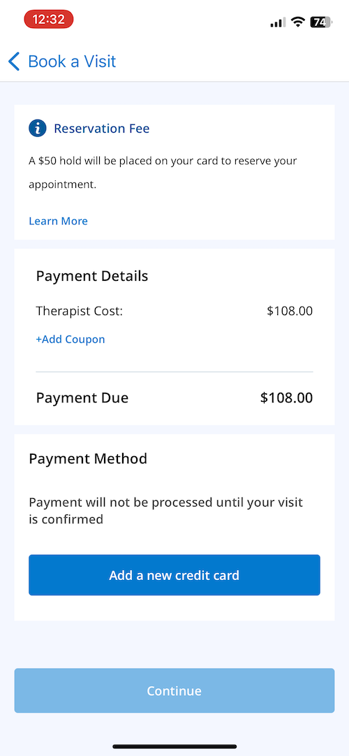  Cost for booking a therapy session