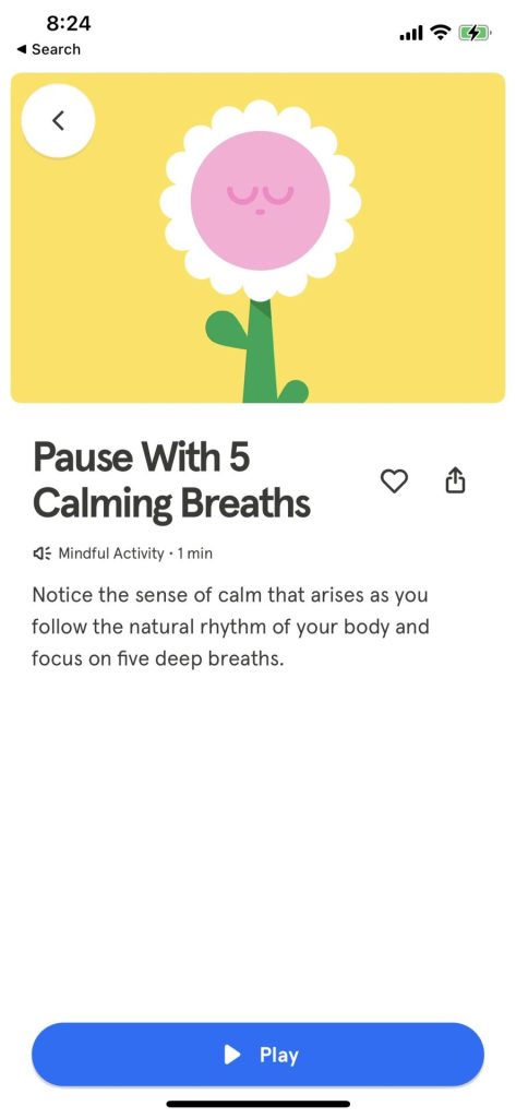 Calming breath activity on the Headspace app