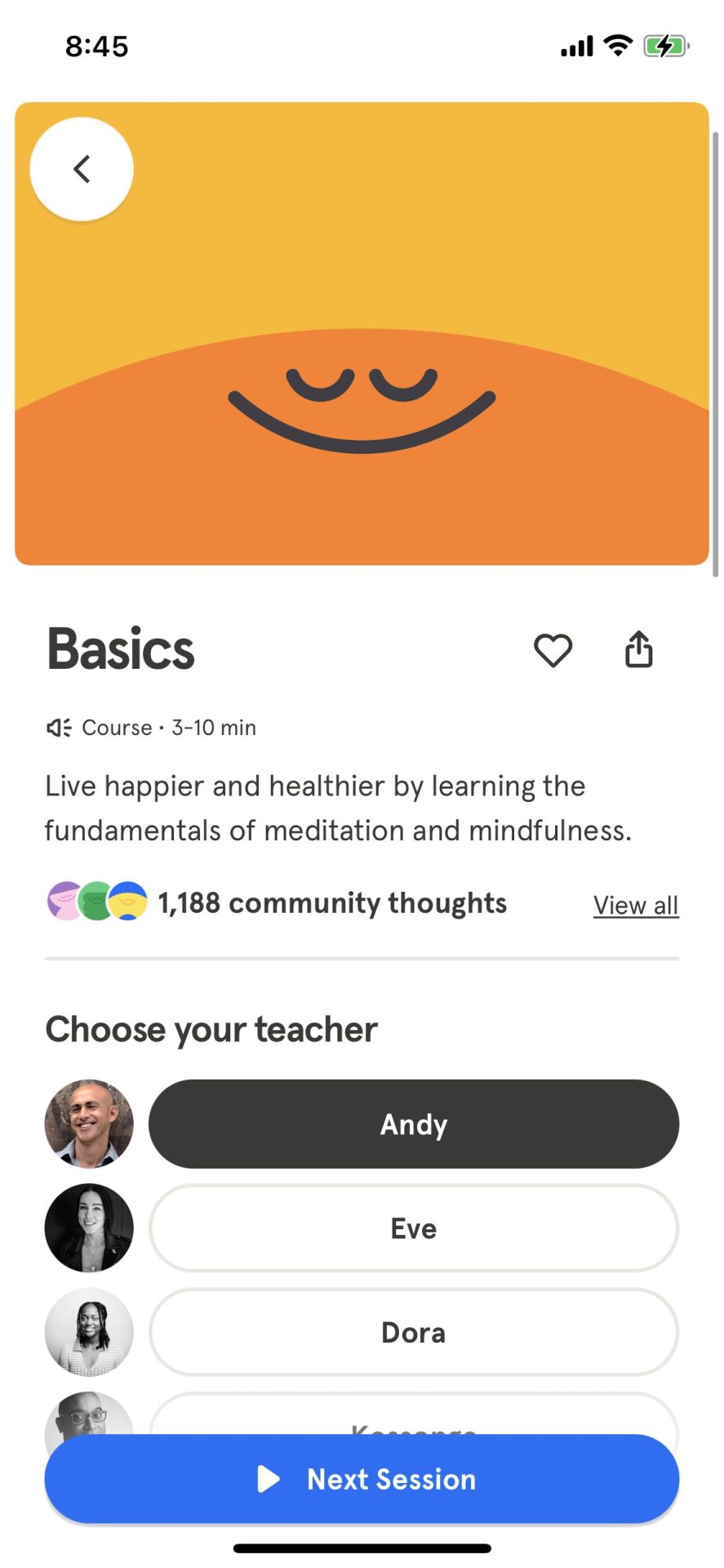 Headspace course on meditation on the app