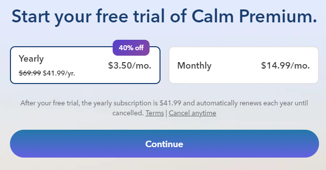 Calm app discount offer.