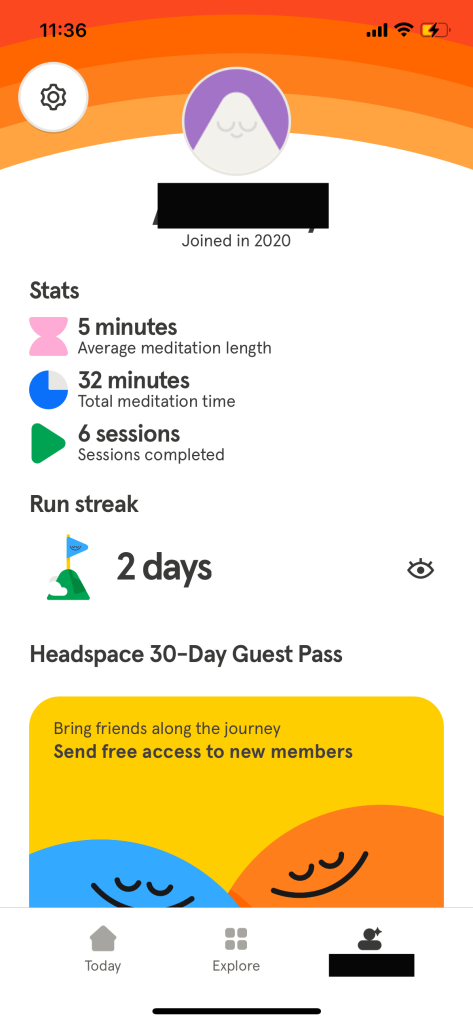 The tracking feature in the Headspace app shows your stats. 