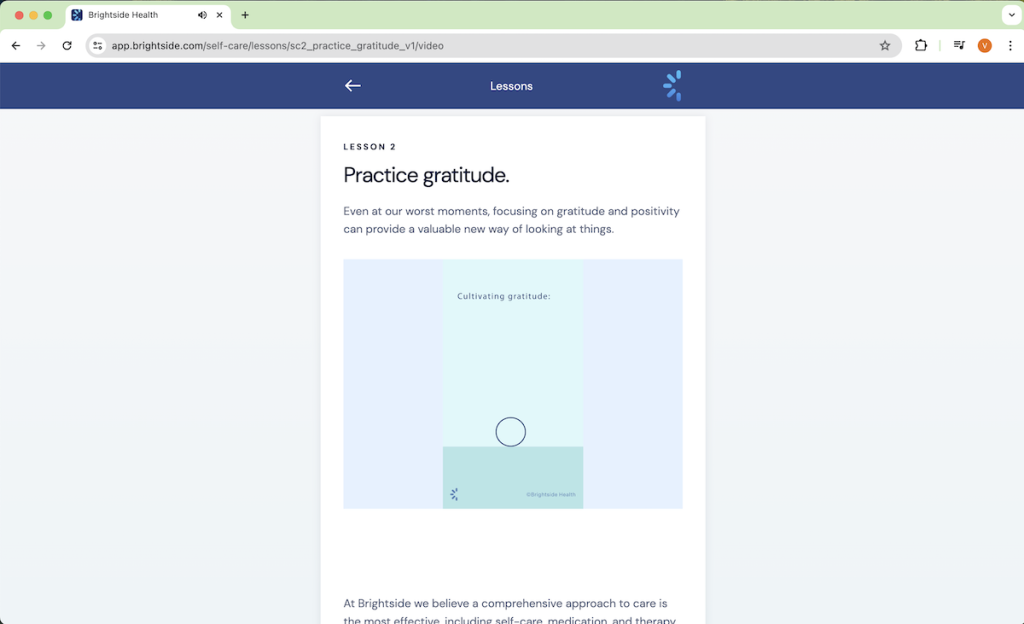  Brightside self-care lesson called practice gratitude.