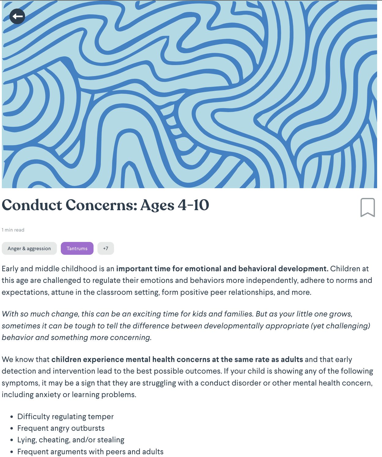 A short article about conduct concerns in children ages 4–10.